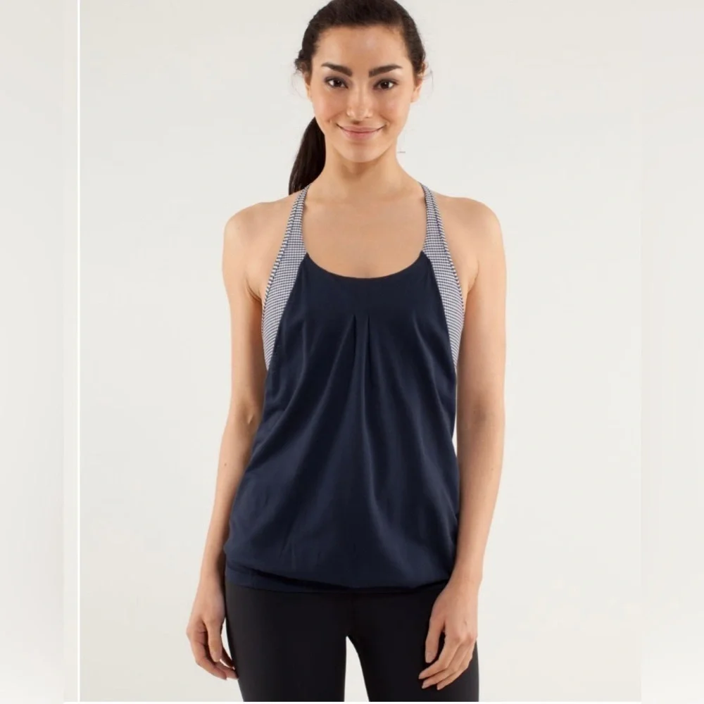 Lululemon Athletica Practice Freely Tank in Inkwell gingham women’s size 6 - Picture 2 of 13